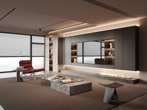  意式客厅3d模型 