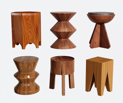 复古实木凳子 木墩 木头凳 中古边几角几su模型