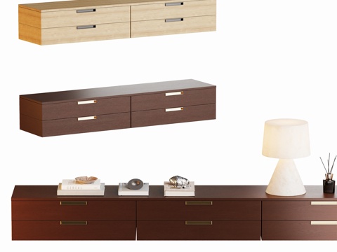 现代真皮悬浮电视柜su模型