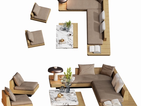 户外沙发茶几组合su模型