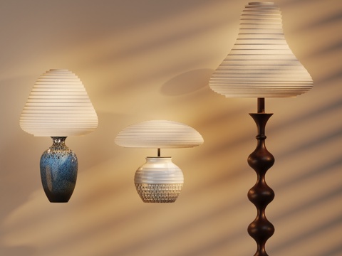 中古侘寂台灯落地灯su模型