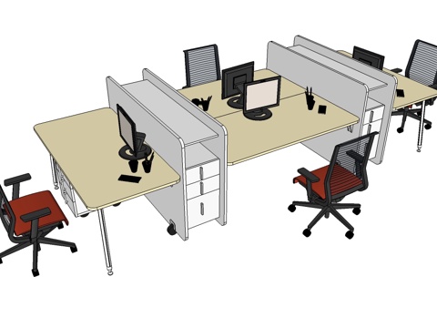 办公桌 办公椅 文件柜 员工办公桌su模型