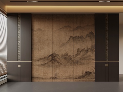 新中式背景墙su模型