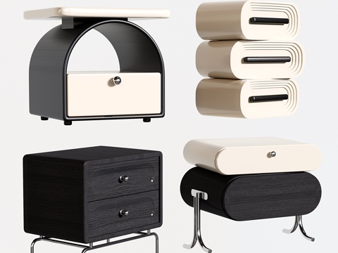  奶油风床头柜 现代床头柜3d模型 