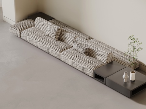 现代多人沙发 布艺休闲沙发su模型