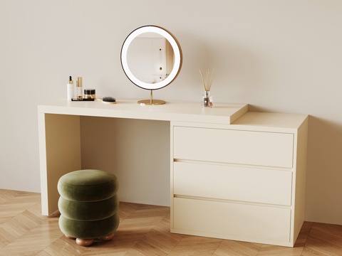 现代奶油梳妆台 法式中古梳妆台su模型