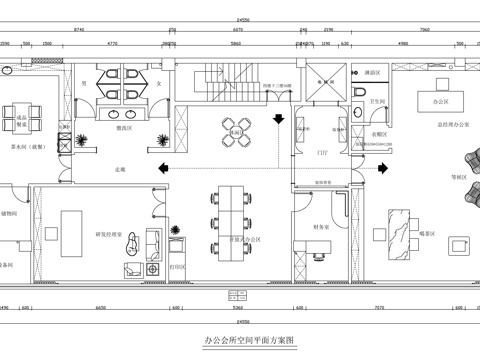 现代极简办公会所平面布置图cad施工图
