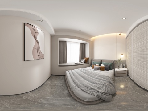  现代卧室小户型灰白飘窗卧室 