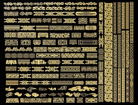中式雕花 圈边花纹 仿古雕花 腰线 装饰花雕 祥云 装饰浮雕su模型