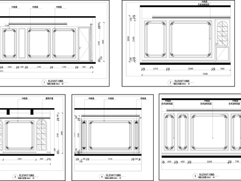 电视背景墙 床头背景墙 欧式背景墙  PU线条 法式石膏线条cad施工图