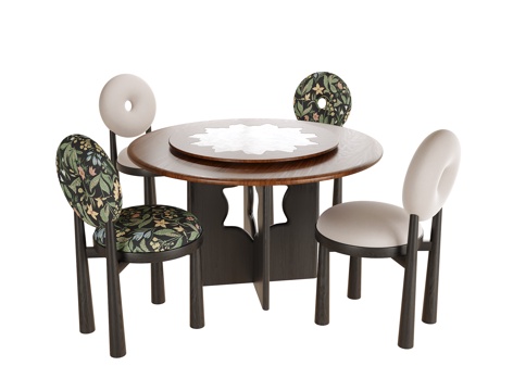 现代餐桌椅 圆形餐桌 餐椅su模型