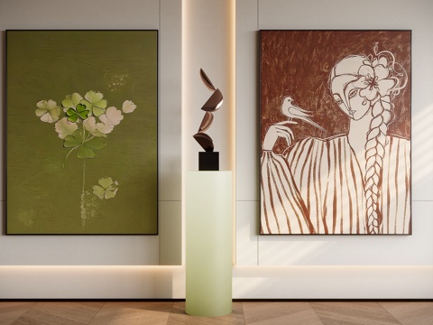 现代奶油装饰挂画su模型