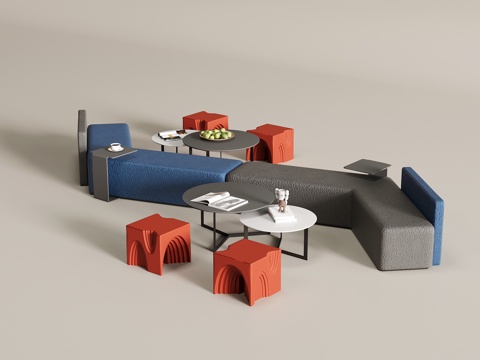 现代卡座 休闲桌椅su模型