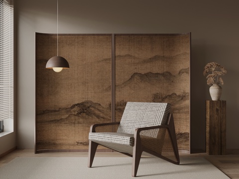 中古风休闲椅 沙发椅 屏风su模型