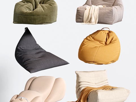 奶油风懒人沙发 毛毛虫沙发 豆袋懒人沙发 北极熊沙发su模型