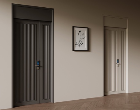 现代单开门 入户门 防盗门 子母门su模型