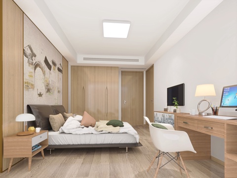  单身公寓客房 现代卧室3d模型 