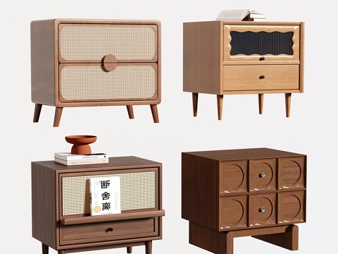 复古床头柜 法式木质床头柜su模型