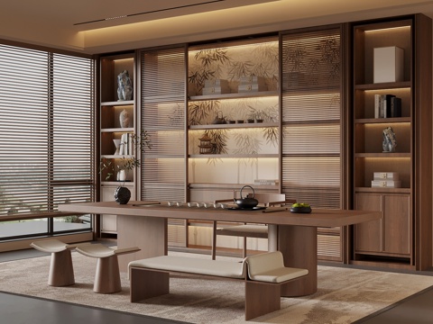 新中式书房su模型