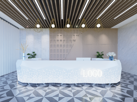 现代简约办公室前台接待台su模型