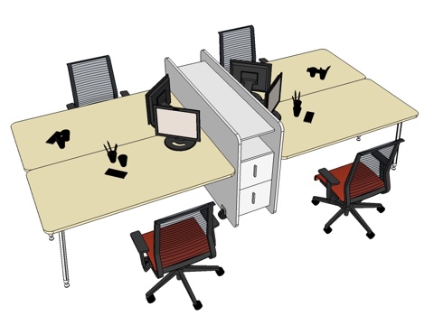 办公桌 办公椅 文件柜 员工办公桌su模型