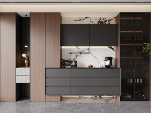 现代意式餐边柜  酒柜餐边柜  茶水柜  玄关装饰柜su模型