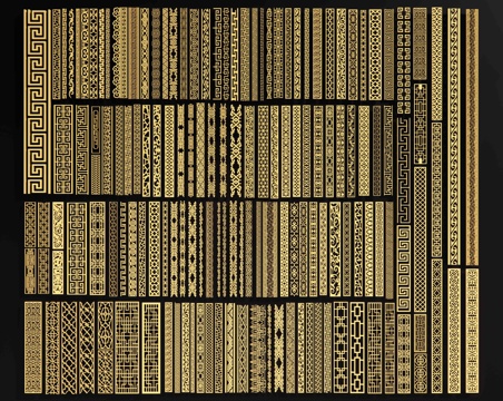  中式雕花 仿古雕花 回形纹 圈边花纹 古建装饰花雕 窗格角花3d模型 