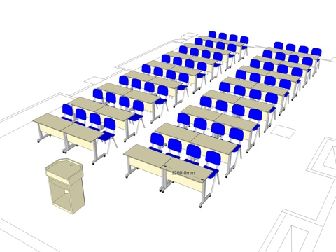 培训桌 培训椅 办公家具 演讲台su模型