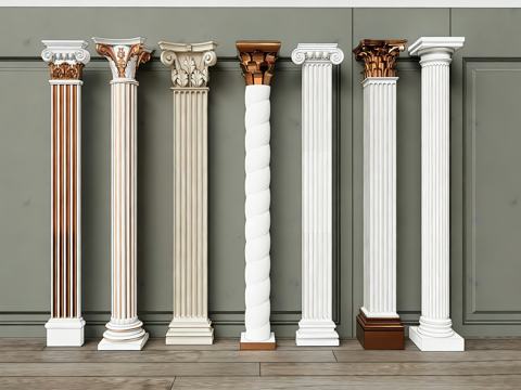 欧式罗马柱 古典柱 装饰柱 柱头雕花柱 爱奥尼柱式su模型