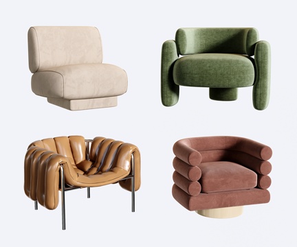 现代休闲椅 奶油风单人沙发su模型