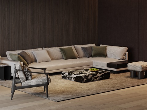  现代意式沙发 沙发茶几组合3d模型 