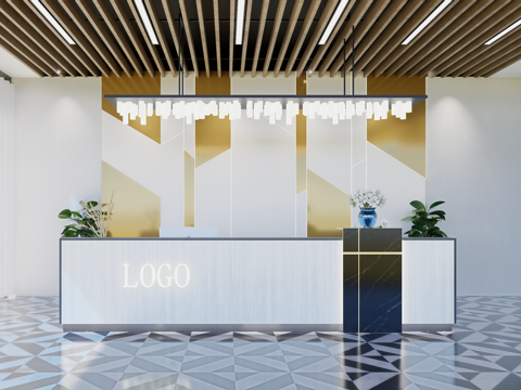 现代简约办公室前台接待台su模型