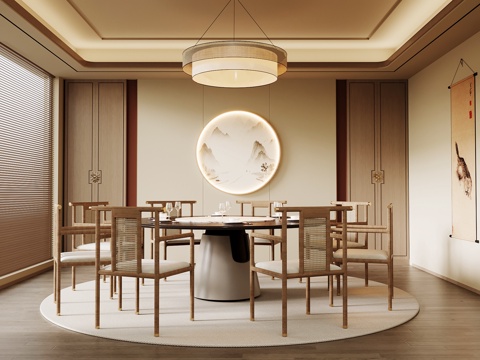 新中式包厢 包间 餐桌椅su模型