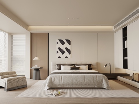 现代卧室 双人床 衣柜su模型