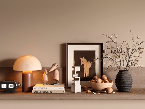  中古装饰品摆件组合 花瓶花艺 书籍 装饰画 台灯3d模型 