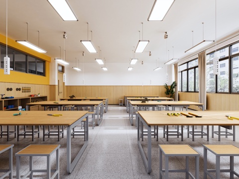  木工教室  课桌  黑板   教室护眼灯 木工工具 插线板3d模型 