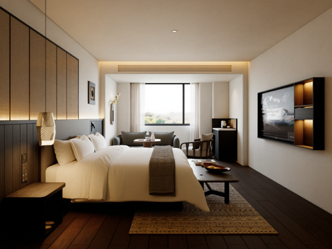 中古风酒店客房 卧室su模型su模型