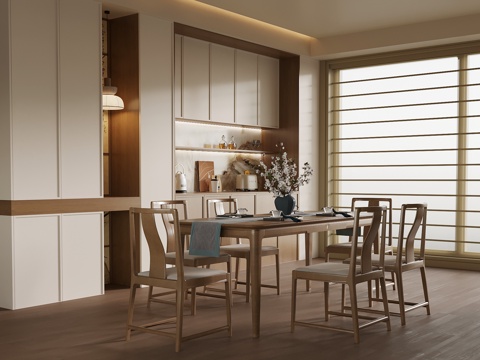 新中式餐厅su模型