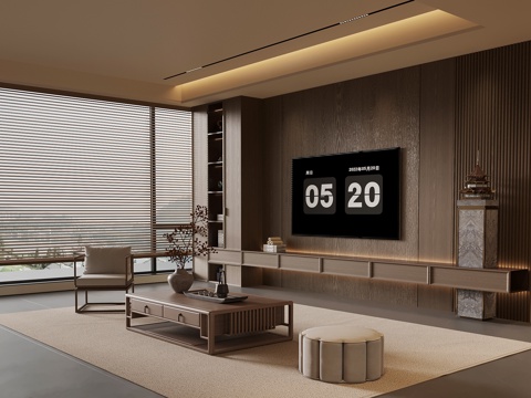 新中式客厅su模型