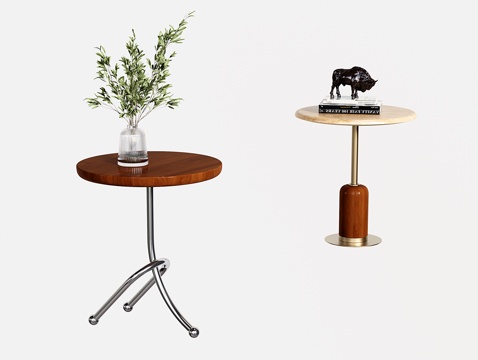 现代轻奢边几 中古小圆几 角几 金属小茶几 沙发边几su模型