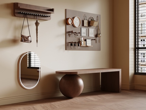 中古风换鞋凳 洞洞板 挂钩su模型