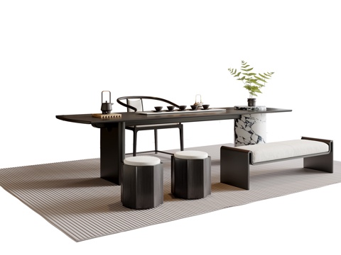 现代新中式茶桌椅su模型