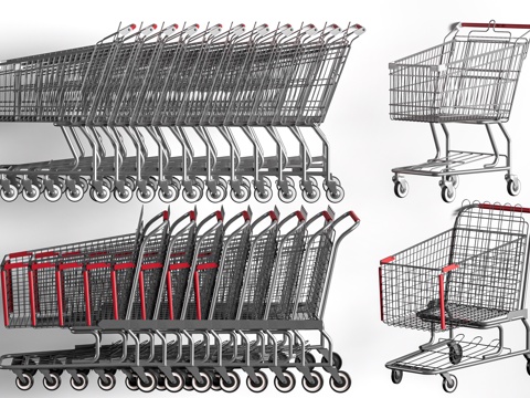 现代超市购物车 超市手推车su模型