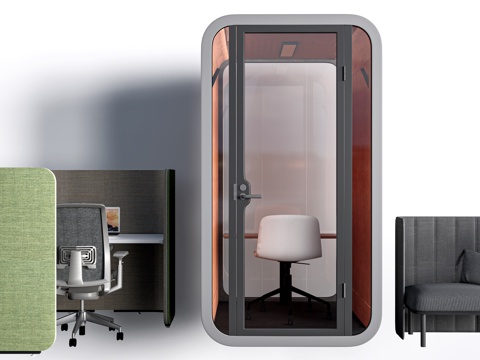 现代公司电话间 公司小隔间 办公桌椅 独立办公区su模型