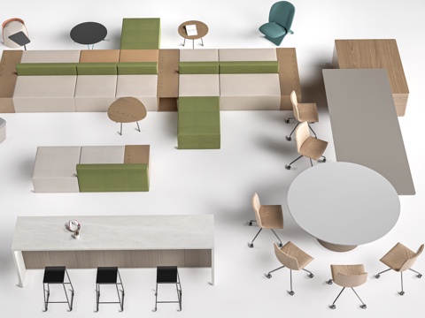 现代茶水间桌椅 公司休息区桌椅 吧台桌椅 休闲桌椅su模型