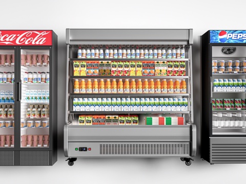 现代超市冷柜 超市冰柜 冷鲜肉冰柜 冻品区 冷藏货架su模型