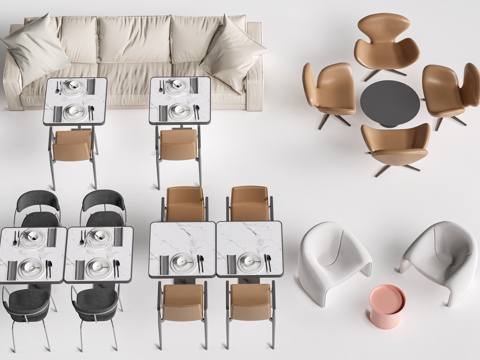 现代餐厅桌椅 餐饮桌椅 餐饮家具su模型