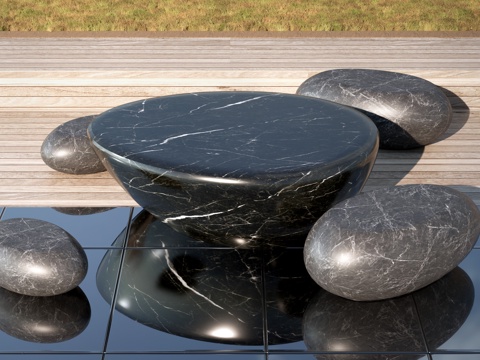 现代户外石桌椅 户外休闲桌椅 石桌石凳su模型