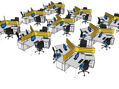 员工办公桌 办公椅 文件柜  屏风办公桌su模型