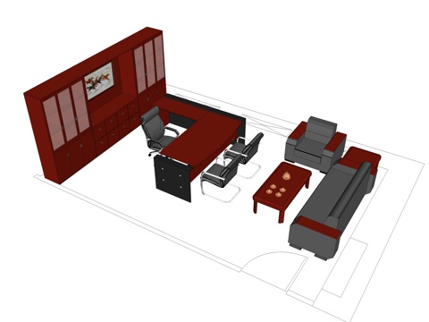 班台桌 办公桌 办公椅 文件柜 洽谈桌 办公室免费su模型